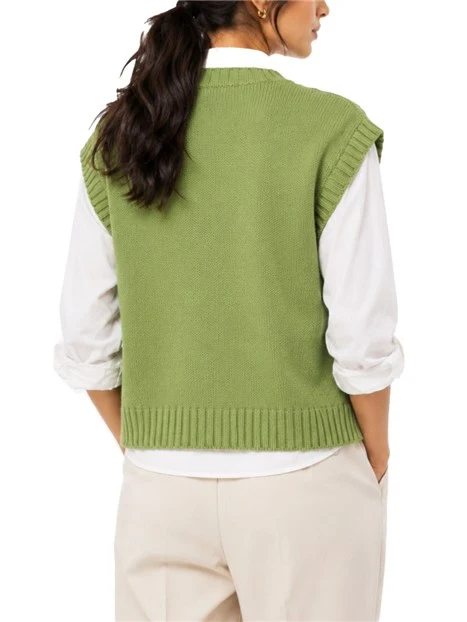 GILET IN MISTO COTONE CON MOTIVO INTARSIATO DONNA VERDE