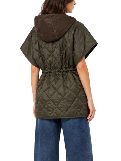 GILET OVERSIZE CON RETRO TRAPUNTATO E CAPPUCCIO DONNA MARRONE