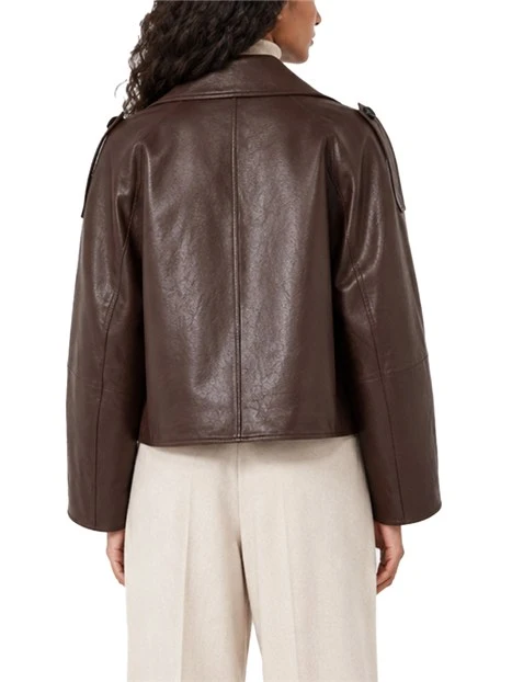 GIACCA IN PELLE  MODELLO CABAN BOXY DOPPIOPETTO IN NAPPA DONNA MARRONE