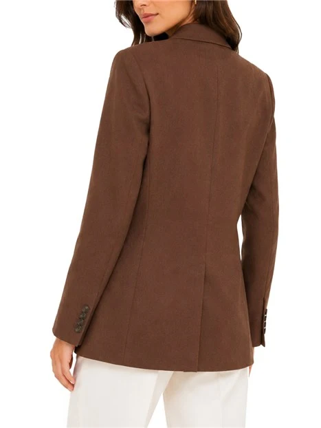 BLAZER MONOPETTO IN PURA LANA CON PINCES DONNA MARRONE