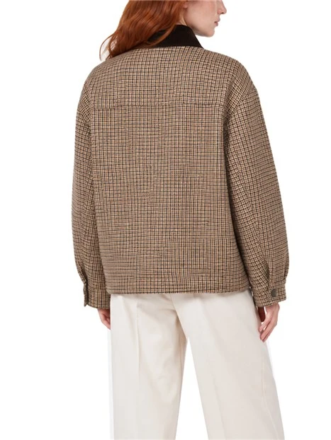 GIACCA CORTA MODELLO BOMBER PIED DE POULE IN PURA LANA DONNA MARRONE