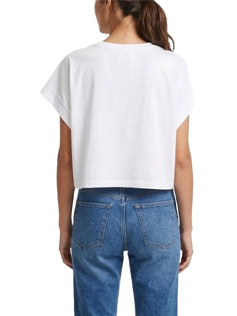 T-SHIRT MANICA CORTA CON INSERO RICAMATO DONNA BIANCO
