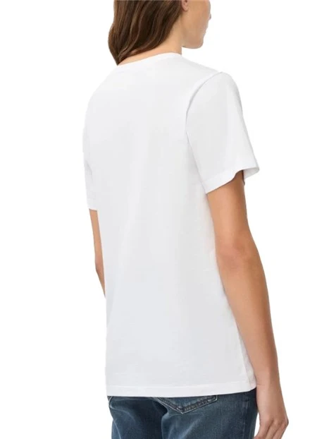 T-SHIRT MANICA CORTA CON STAMPA FRONTALE E DECORAZIONI RICAMATE DONNA BIANCO