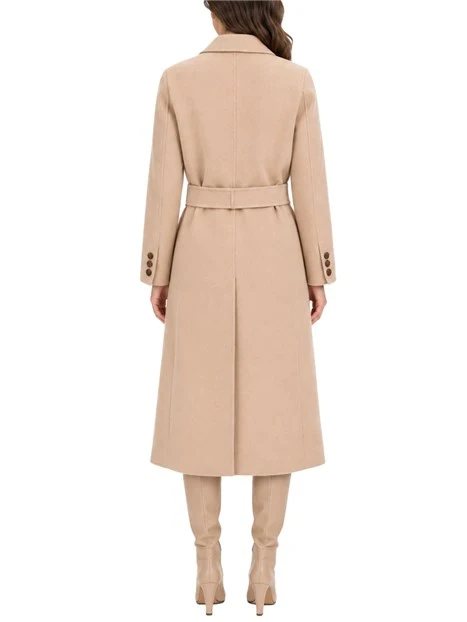 CAPPOTTO LUNGO DOPPIOPETTO IN PURA LANA CON CINTURA DONNA MARRONE