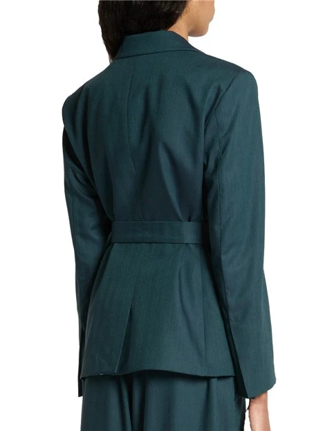 GIACCA CORTA IN MISTO LANA E VISCOSA CON CINTURA DONNA BLU