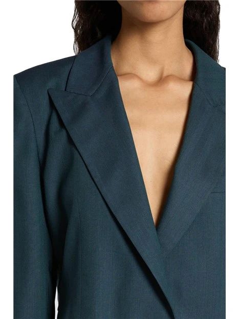 GIACCA CORTA IN MISTO LANA E VISCOSA CON CINTURA DONNA BLU