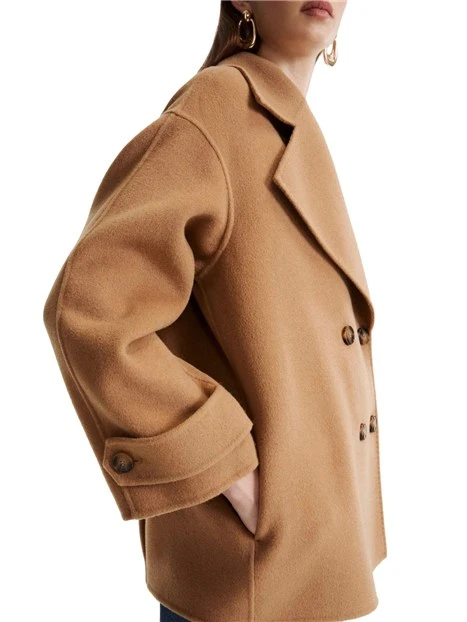 CAPPOTTO CORTO MODELLO BLOUSON IN MISTO LANA DONNA MARRONE CHIARO