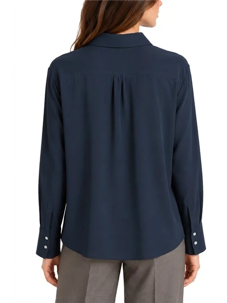 BLUSA CON COLLETTO CLASSICO IN MISTO SETA DONNA BLU