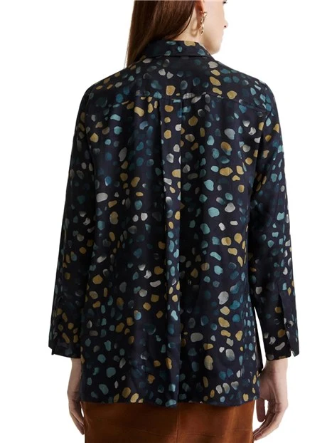 CAMICIA IN TWILL DI VISCOSA STAMPA FANTASIA DONNA BLU