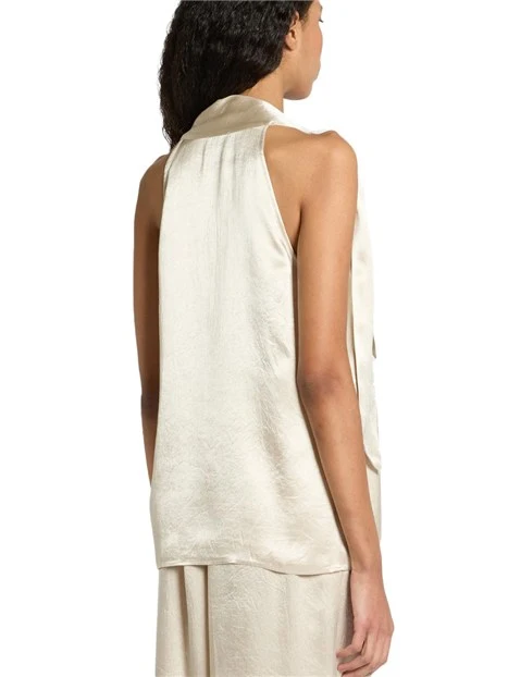 TOP IN RASO CON FIOCCO LATERALE DONNA BEIGE