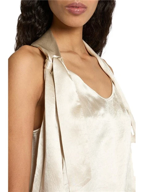 TOP IN RASO CON FIOCCO LATERALE DONNA BEIGE
