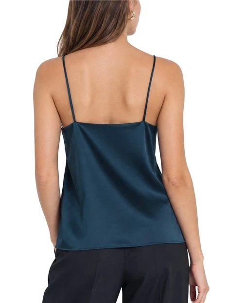 TOP IN SATIN TECNICO CON SPALLINE SOTTILI BLU