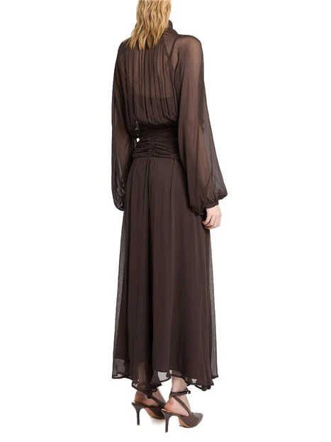 VESTITO LUNGO IN CREPONNE CON BASCHINA DRAPPEGGIATA DONNA MARRONE