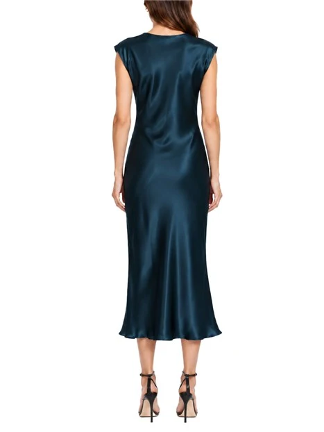 VESTITO LUNGO IN RASO LEGGERO CON SCOLLO A BARCA DONNA BLU