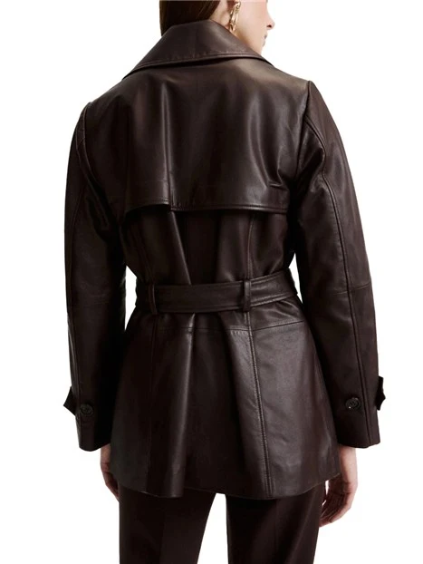 GIACCA IN PELLE IN NAPPA CON CINTURA COORDINATA DONNA MARRONE