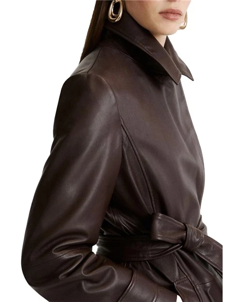 GIACCA IN PELLE IN NAPPA CON CINTURA COORDINATA DONNA MARRONE