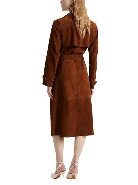 GIACCA TRENCH DOPPIOPETTO IN PELLE CON CINTURA DONNA MARRONE
