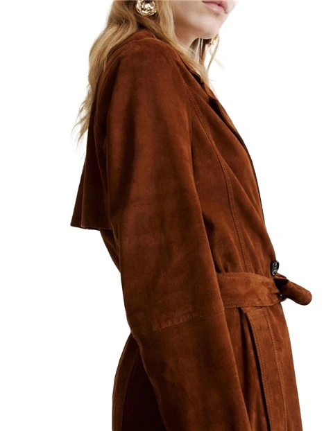GIACCA TRENCH DOPPIOPETTO IN PELLE CON CINTURA DONNA MARRONE