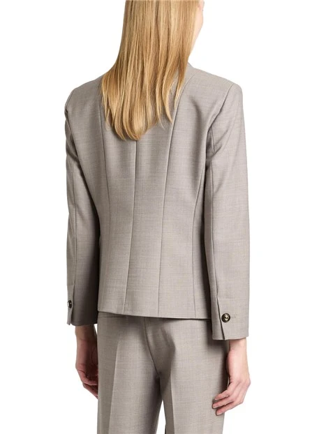 GIACCA CORTA MONOPETTO IN MISTO LANA STRETCH DONNA GRIGIO
