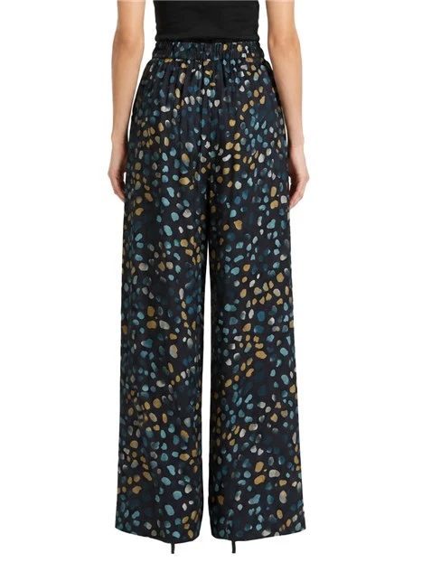 PANTALONE PALAZZO IN TWILL DI VISCOSA STAMPATO DONNA BLU