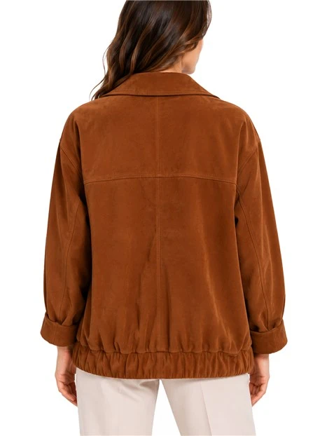 GIACCA IN PELLE SCAMOSCIATA LINEA BOXY DONNA CUOIO