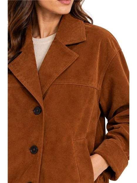 GIACCA IN PELLE SCAMOSCIATA LINEA BOXY DONNA CUOIO