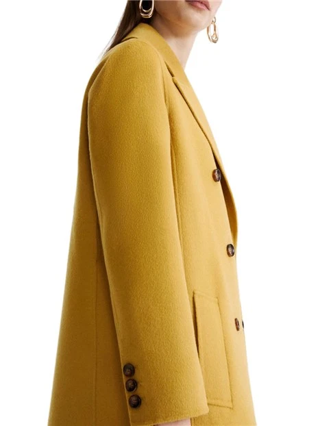 CAPPOTTO LUNGO DOPPIOPETTO IN PURA LANA CON CINTURA DONNA GIALLO
