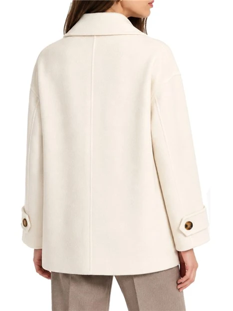 CAPPOTTO CORTO MODELLO BLOUSON IN MISTO LANA DONNA MARRONE BIANCO