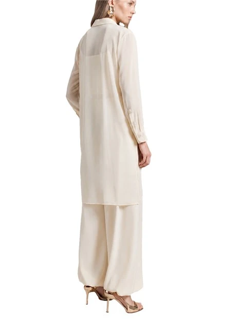 CAMICIA LUNGA IN GEORGETTE SEMITRASPARENTE CON COLLANA MULTIGIRODONNA BIANCO