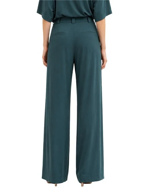 PANTALONI PALAZZO IN JERSEY  CON PIEGA STIRATA E BOTTONE A VISTA DONNA BLU