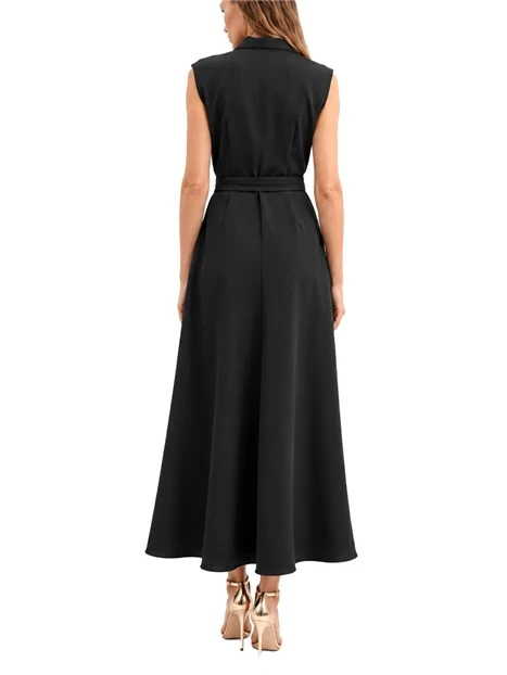 VESTITO LUNGO IN CRÊPE ENVERS SATIN CON CINTURA GIOIELLO DONNA NERO