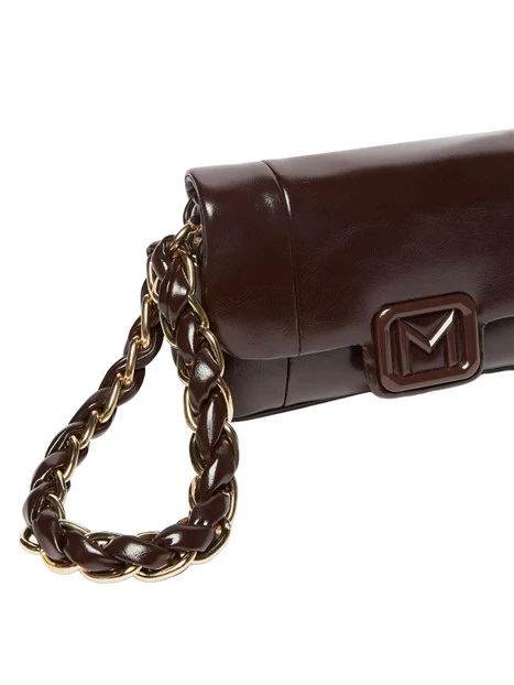 BORSA A MANO CON TRACOLLA E MANICO INTRECCIATO CON CATENA DONNA MARRONE