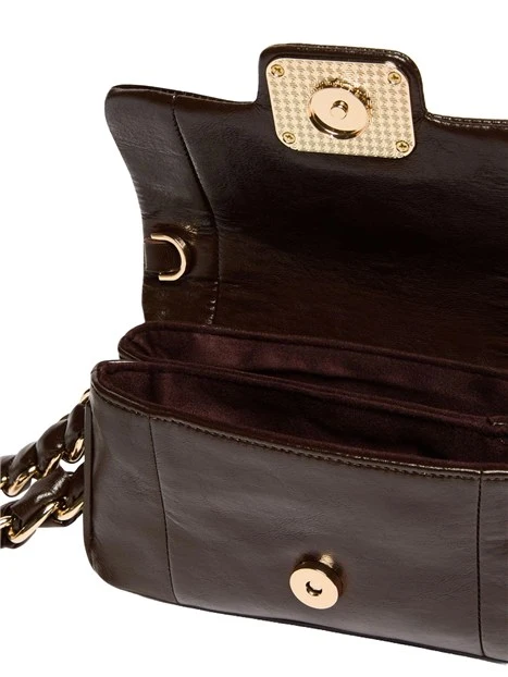 BORSA A MANO CON TRACOLLA E MANICO INTRECCIATO CON CATENA DONNA MARRONE