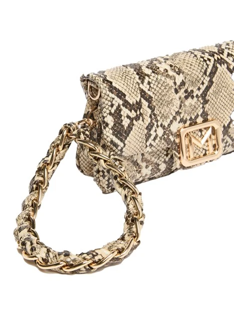BORSA A MANO CON TRACOLLA E MANICO INTRECCIATO CON CATENA DONNA beige