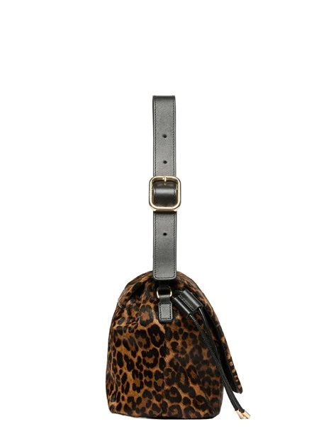 BORSA A SPALLA  ANIMALIER IN PELLE CON TRACOLLA DONNA MARRONE