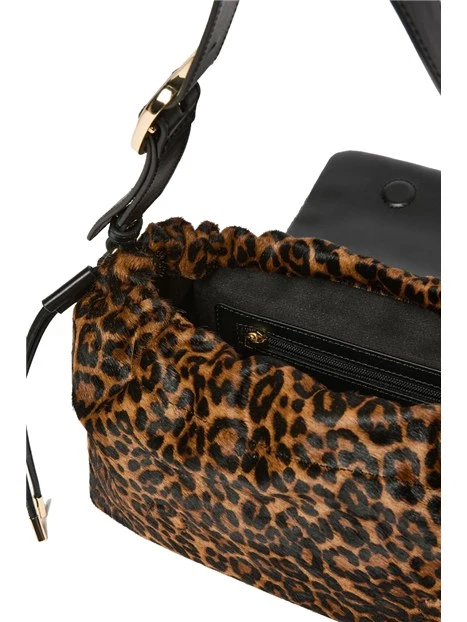 BORSA A SPALLA  ANIMALIER IN PELLE CON TRACOLLA DONNA MARRONE