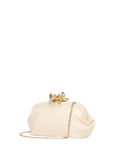 POCHETTE PICCOLA CON FIORE IN METALLO DONNA AVORIO