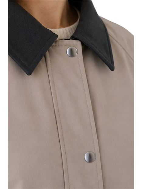 GIACCA IMPERMEABILE IN GABARDINA ANTIGOCCIA CON DETTAGLI IN FLANELLA DONNA BEIGE