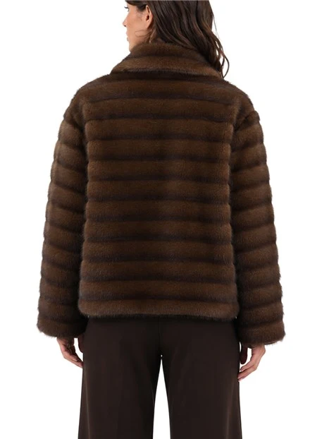 GIACCA IN ECO-PELLICCIA CON FODERA IN TESSUTO TECNICO DONNA MARRONE