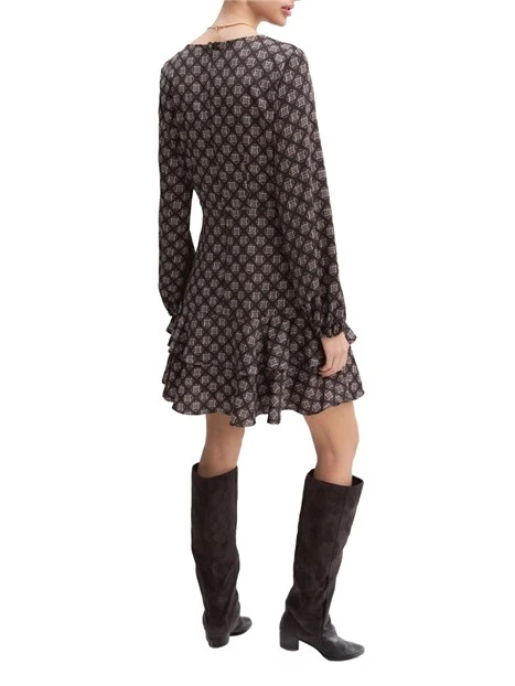 VESTITO CORTO CON PINCE E MANICHE A PALLONCINO DONNA MARRONE