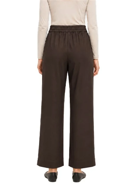 PANTALONI PALAZZO IN FLANELLA DI MISTO VISCOSA CON INSERTO ELASTICO DONNA MARRONE