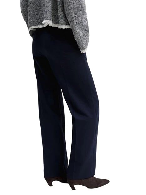 PANTALONE PALAZZO IN TESSUTO DIAGONALE E CHIUSURA ASIMMETRICA DONNA BLU