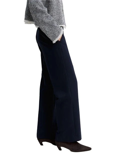 PANTALONE PALAZZO IN TESSUTO DIAGONALE E CHIUSURA ASIMMETRICA DONNA BLU