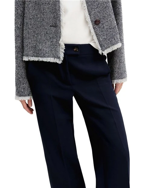 PANTALONE PALAZZO IN TESSUTO DIAGONALE E CHIUSURA ASIMMETRICA DONNA BLU