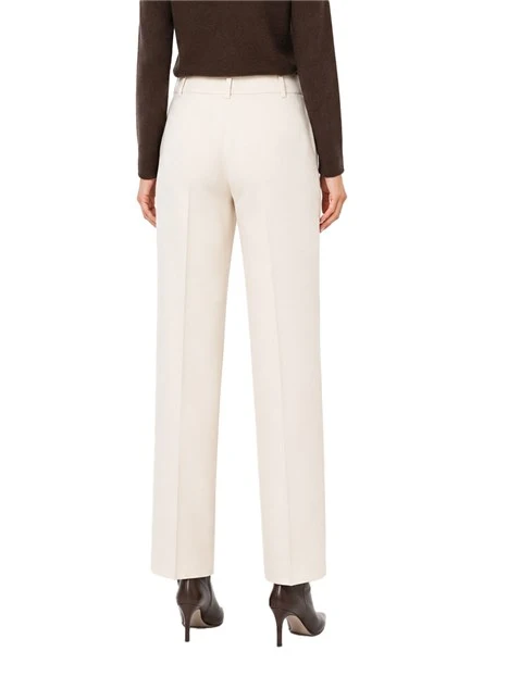 PANTALONE PALAZZO IN TESSUTO DIAGONALE E CHIUSURA ASIMMETRICA DONNA AVORIO