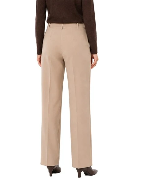 PANTALONE PALAZZO IN TESSUTO DIAGONALE E CHIUSURA ASIMMETRICA DONNA BEIGE