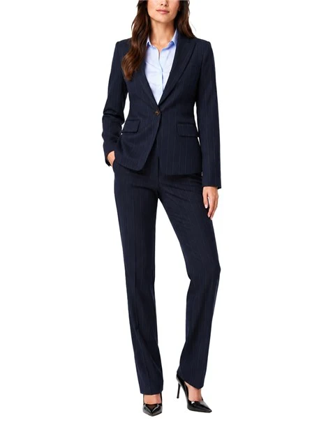 PANTALONE PALAZZO IN TESSUTO STRETCH GESSATO CON FILO LAMÉ DONNA BLU