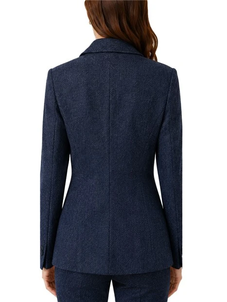 BLAZER MONOPETTO IN CINIGLIA STRETCH CON PINCE DONNA NAVY