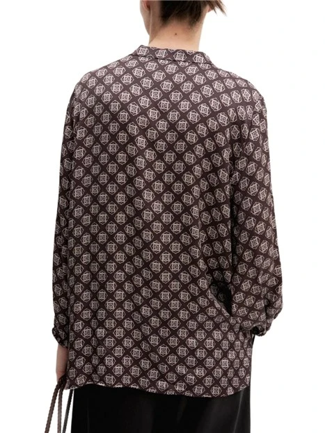BLUSA CON MANICHE A PALLONCINO E FONDO ASIMMETRICO DONNA MARRONE