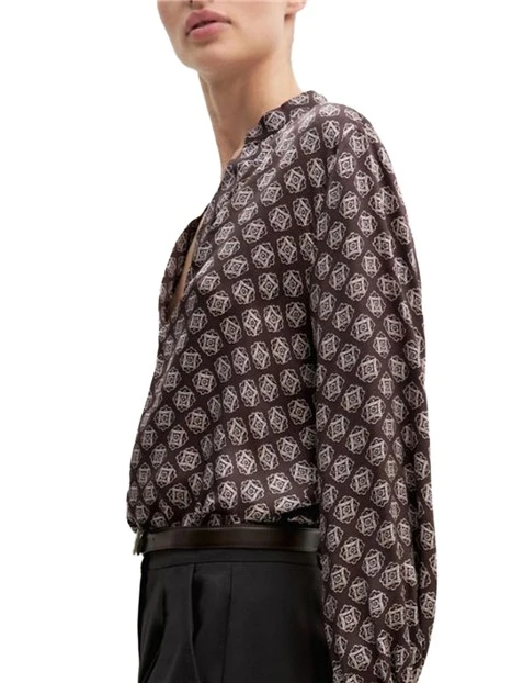BLUSA CON MANICHE A PALLONCINO E FONDO ASIMMETRICO DONNA MARRONE